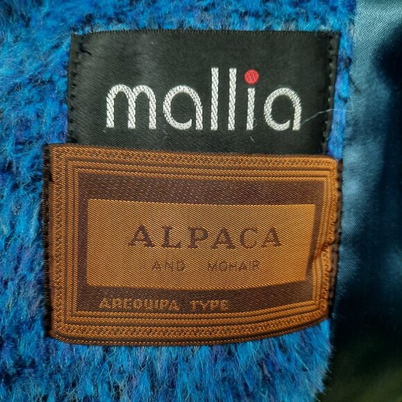 Vintage 80s Wool Mohair Alpaca Coat Fluffy Shaggy Vibrant Blue Mid Length Size M - Picture 10 of 11